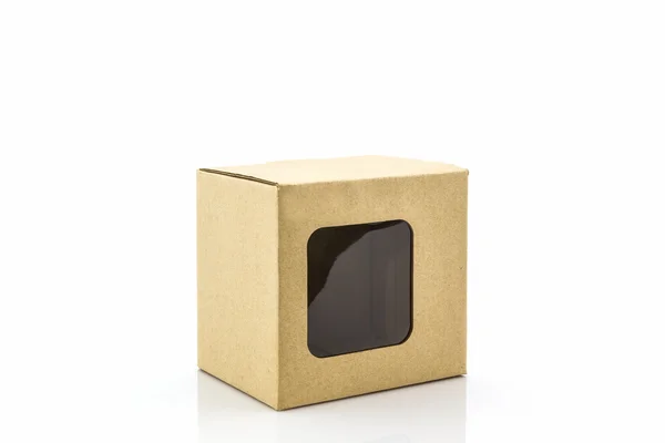 Brown paper box with transparent window. — Stock Photo, Image