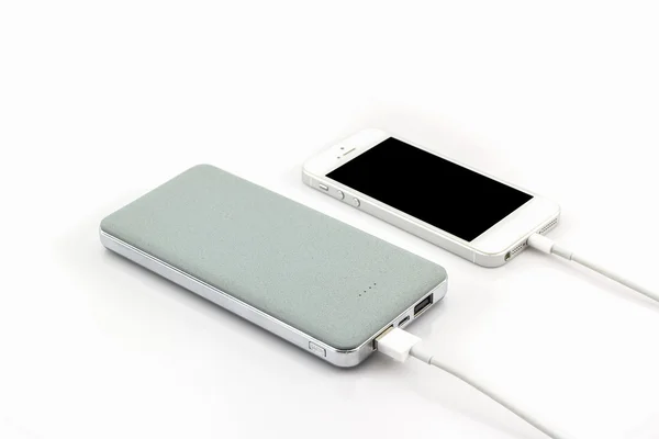 Grey power bank USB cable for smartphone. — Stock Photo, Image