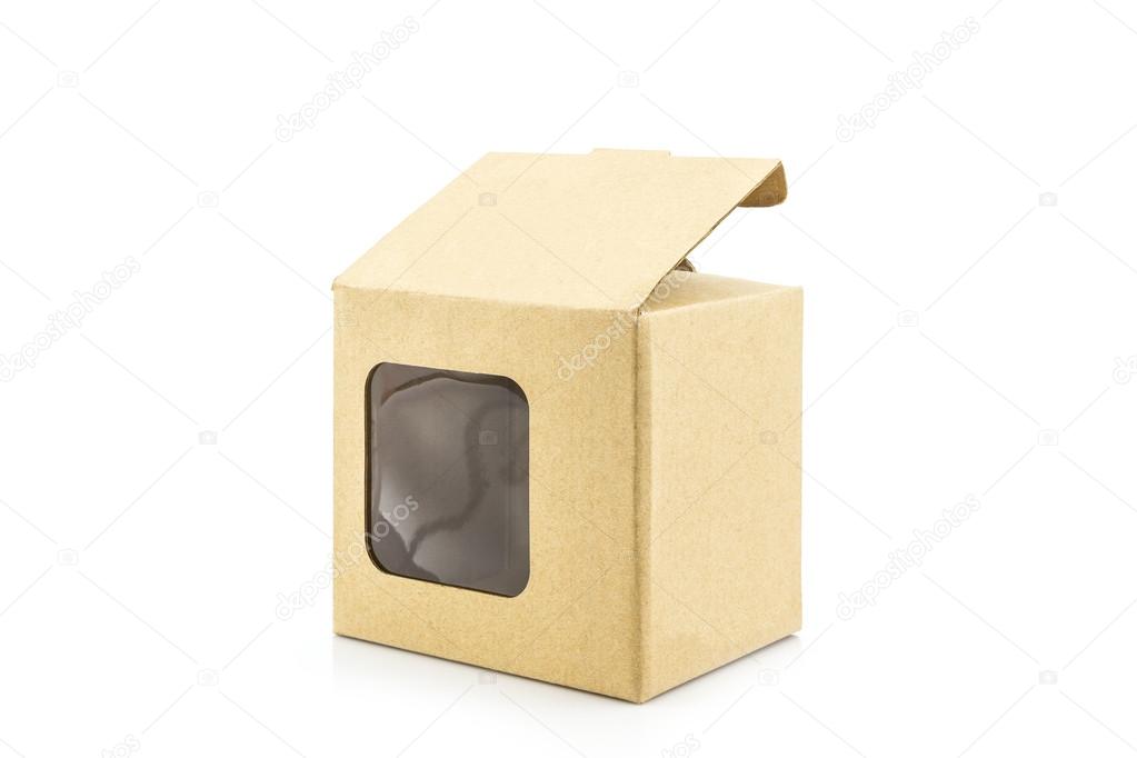 Brown paper box with transparent window.