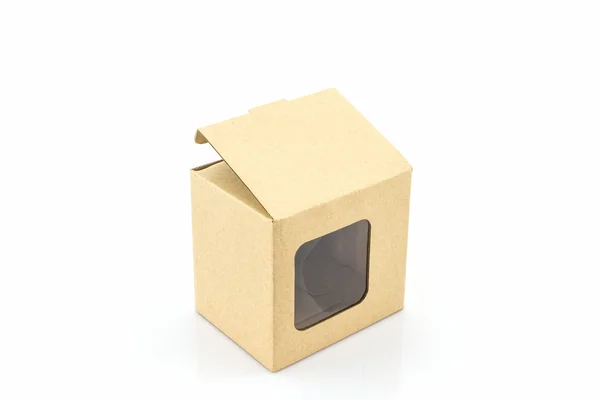 Hnědé papírové krabice s průhledným oknem. — Stock fotografie