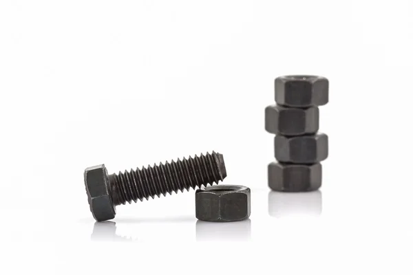 Closeup metal screw, bolt and metal nuts. — Stock Photo, Image