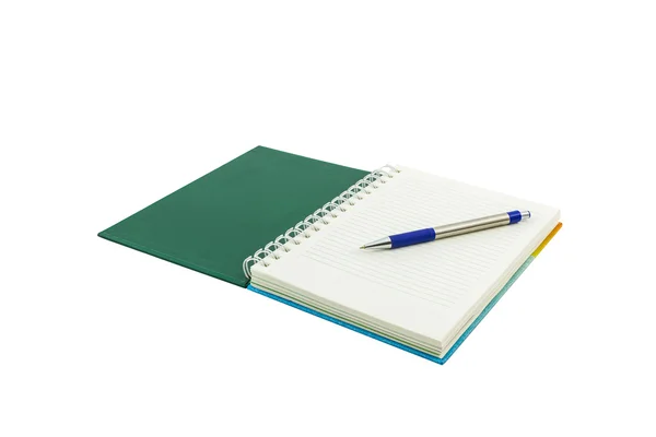 Open green book with pen. — Stock Photo, Image