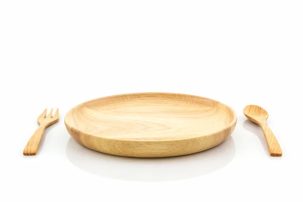 Assiette et cuillères en bois vides, fourchettes . — Photo