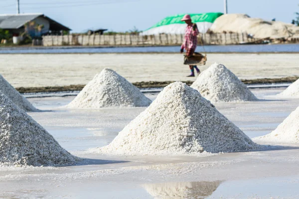 Heap of sea salt in salt farm ready for harvest. — Stock Photo, Image