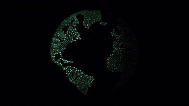 soyut dijital dünya haritası, parlayan noktalar, parçacıklar, çizgiler ve noktalar.