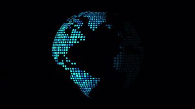 Küresel bağlantıları ve dijital çağdaki teknolojik gelişmeleri sembolize eden parlayan piksellerden oluşan dinamik bir illüstrasyon.