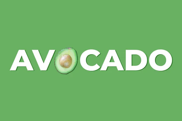 带有Avocado字的横幅 用绿色背景的真正Avocado字书写 — 图库照片