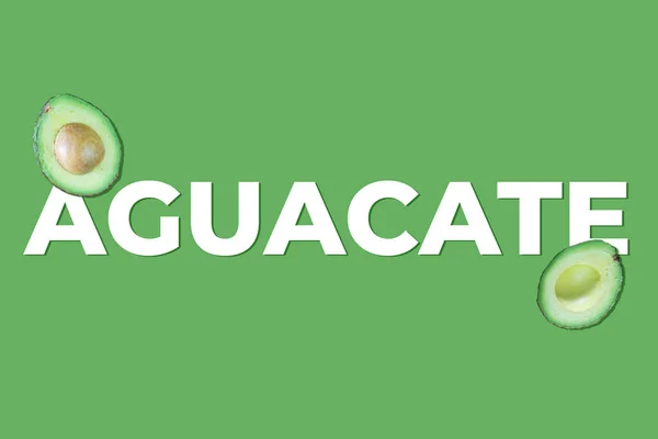 Баннер Словом Avocado Испанском Aguacate Реальным Avocados Зеленом Фоне — стоковое фото