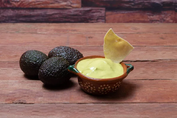 Guacamole Aux Avocats Avec Nacho Nourriture Mexicaine — Photo