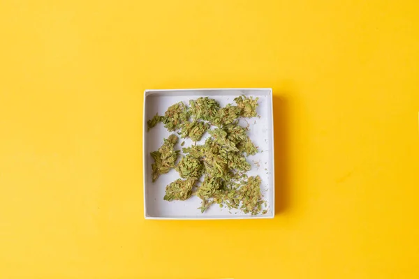 医療用マリファナを箱に入れて 大麻の雑草 — ストック写真