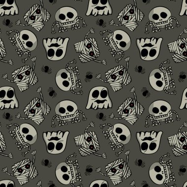 Korkunç iskeletler, hayaletler, mumyalar ve örümceklerden oluşan kusursuz bir desen. Cadılar Bayramı geçmişi.