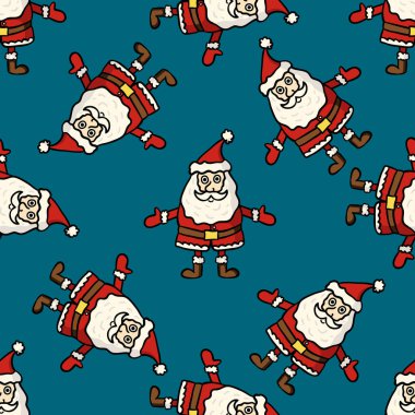 Sonu gelmeyen geometrik desenli Noel Baba mavi arka planda..