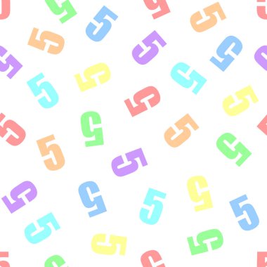 Beyaz bir arkaplanda 5 (5) numaradan gelen sonsuz kusursuz desen. Pastel renklerle gökkuşağı rengine boyanmış. Kırmızı, turuncu, sarı, yeşil, cyan, mavi, mor. Site için şenlik arka planı, kumaş baskısı, hediye paketi ve duvar kağıdı.