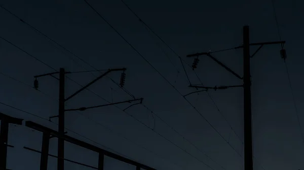 Power Lines Railroad Night Silhouette Power Lines Sky — Stock Photo, Image