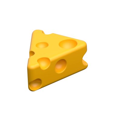 Klasik delikleri olan sarı peynir dilimi, süt ürünleri 3D görüntü..
