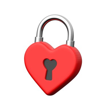 Sevgililer Günü kalp şekli kilidi, aşk kilidinin 3 boyutlu simgesi