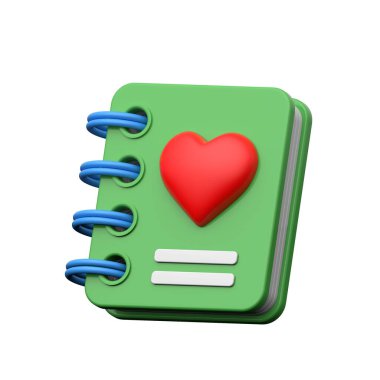 Romantik notları ya da günlüğü temsil eden, resimlemeye hazır kalp sembollü defter