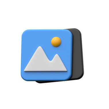 3D image icon representing gallery, photo, or visual content.