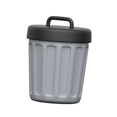 Sil, sil veya temizle işlevlerini temsil eden 3B çöp kutusu simgesi.
