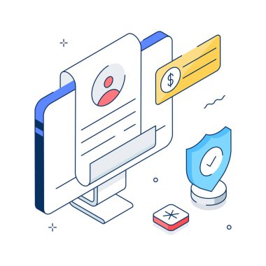 Isometric patient management system showing personal data, health record, and secure storage.