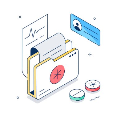 Folder with healthcare documents, isometric illustration of medical records