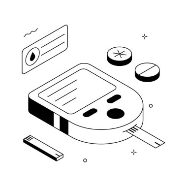 Modern isometric glucose meter showing blood sugar testing and health tracking