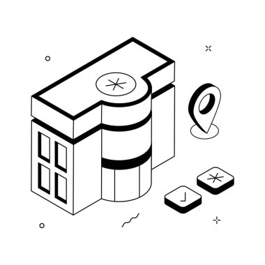 Isometric hospital building illustration, modern healthcare facilities and medical services.