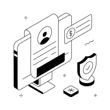 Isometric patient management system showing personal data, health record, and secure storage.
