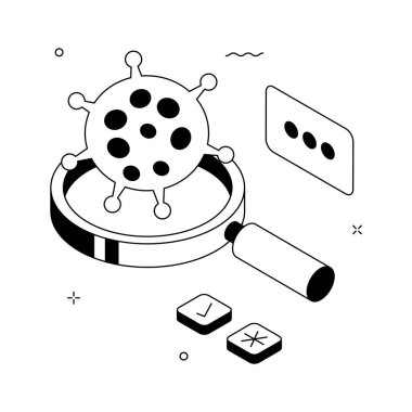 Isometric virus magnifier showing disease detection and healthcare research illustration