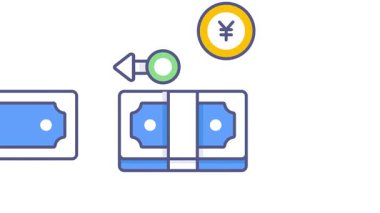 Finans, işlem, para transferi, kaliteli vektör illüstrasyon video konsepti. düz çizgi simgesi görüntü sembolü.