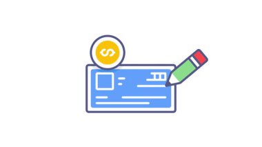 Çek, Şeffaf Çek, kaliteli vektör illüstrasyon video konsepti. düz çizgi simgesi görüntü sembolü.