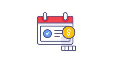 Yıllık, aylık maaş, mali yıl boyunca kazanılan kâr, kaliteli vektör illüstrasyon video konsepti hesaplanıyor. düz çizgi simgesi görüntü sembolü.