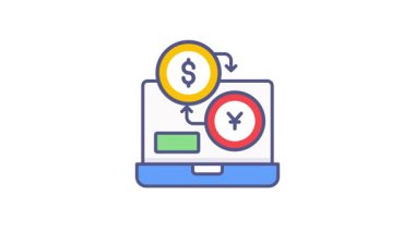 Döviz kurunun fonksiyonu, para dönüştürme ve dolaşımı, kaliteli vektör illüstrasyon video konsepti. düz çizgi simgesi görüntü sembolü.