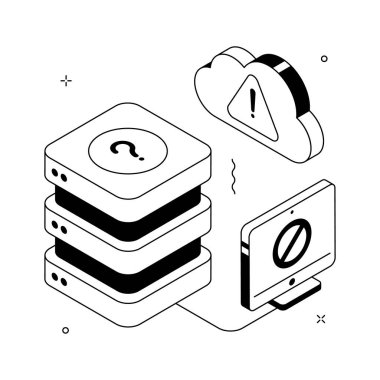 Isometric illustration showing cloud server issue or online backup failure.