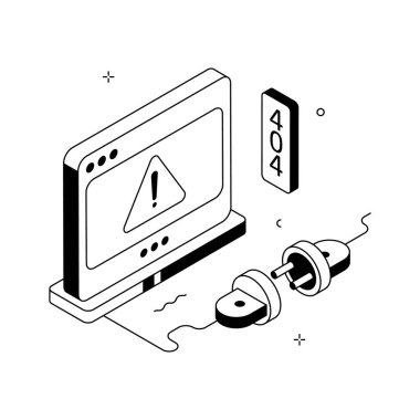 Isometric design showing website unplugged or connection lost error page.