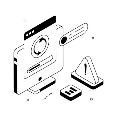 Isometric design showing website reload or refresh warning alert, modern illustration