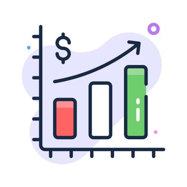 Flat icon showing financial growth chart and success metrics.