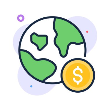 Flat outline icon of global business in modern design style