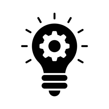 glyph icon showing gear and bulb for innovation process.