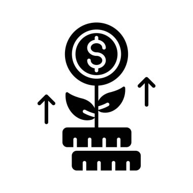 glyph icon of plant with dollar symbolizing financial growth.