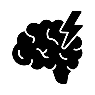 glyph icon of brain and lightning for innovative thinking.