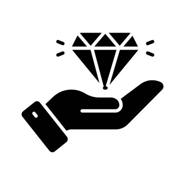 Hand holding diamond for premium business value, ready to use icon