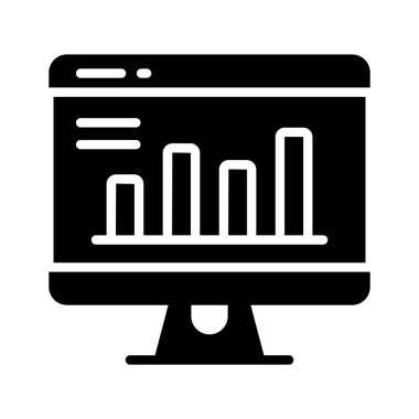 Monitor with chart showing data analysis and performance, business analytics icon