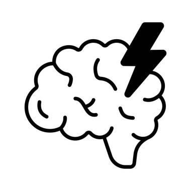 glyph icon of brain and lightning for innovative thinking.