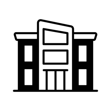 Creatively designed glyph icon of office building representing corporate business.