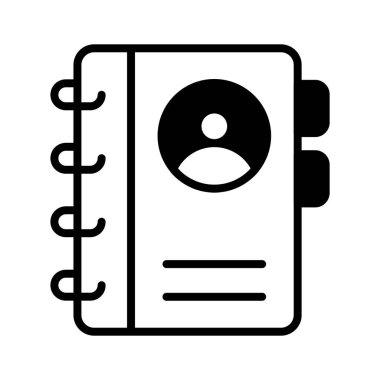 glyph icon of notebook representing client or contact management.