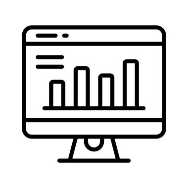 Monitor with chart showing data analysis and performance, business analytics icon