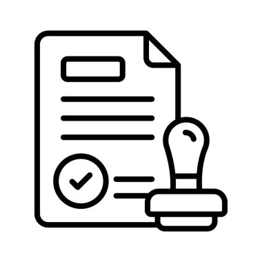 Yasal belge ve onayı sembolize eden çizgi kağıt simgesi.