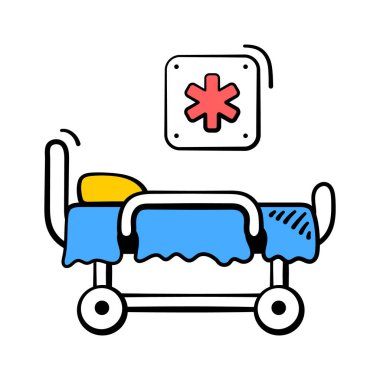 Hasta bakımı ve konforu için ayarlanabilir özellikleri olan bir hastane yatağı..