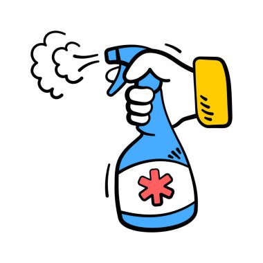 Temizlik, virüs koruması ve sağlık hizmetleri için dezenfektan sprey şişesi..